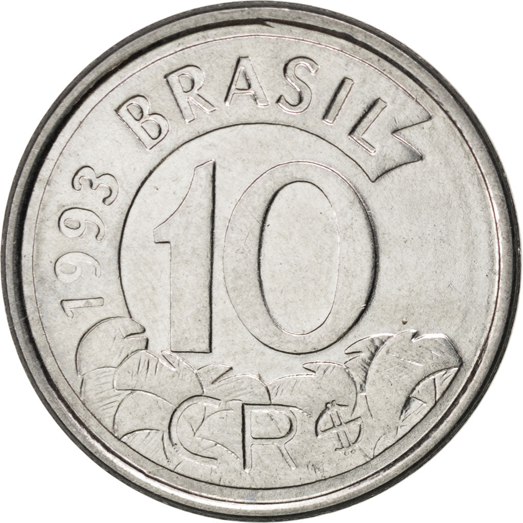 Moneda, Brasil, 10 Cruzeiros Reais, 1993, SC, Acero inoxidable, KM:628