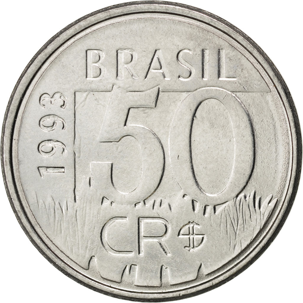 BRAZIL, 50 Cruzeiros Reais, 1993, KM #629, MS(63), Stainless Steel, 23, 4.02