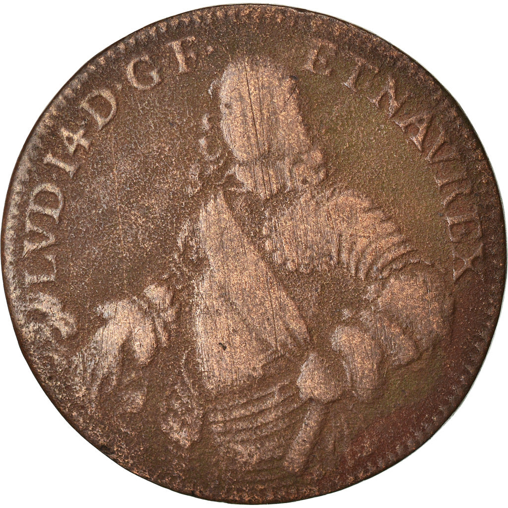 France, Token, Royal, Louis XIV, Roi Soleil, Nuremberg, VF(20-25), Copper