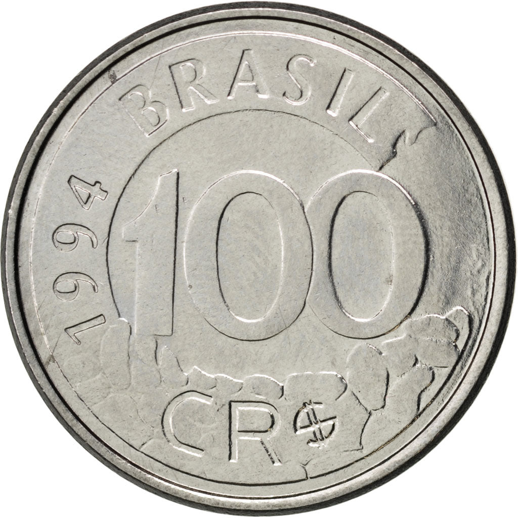 BRAZIL, 100 Cruzeiros Reais, 1994, KM #630, AU(55-58), Stainless Steel, 24, 4.37