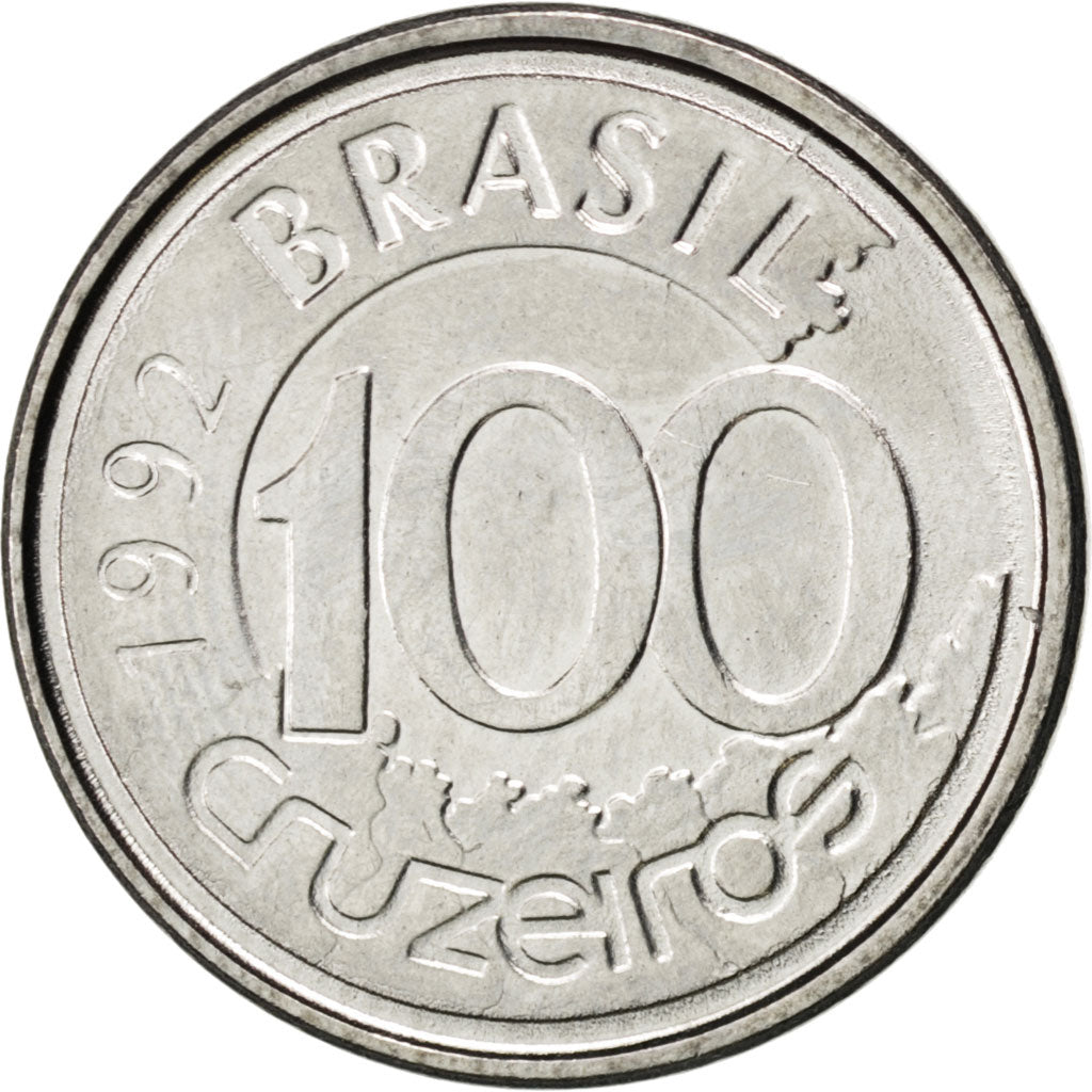 Coin, Brazil, 100 Cruzeiros, 1992, MS(63), Stainless Steel, KM:623
