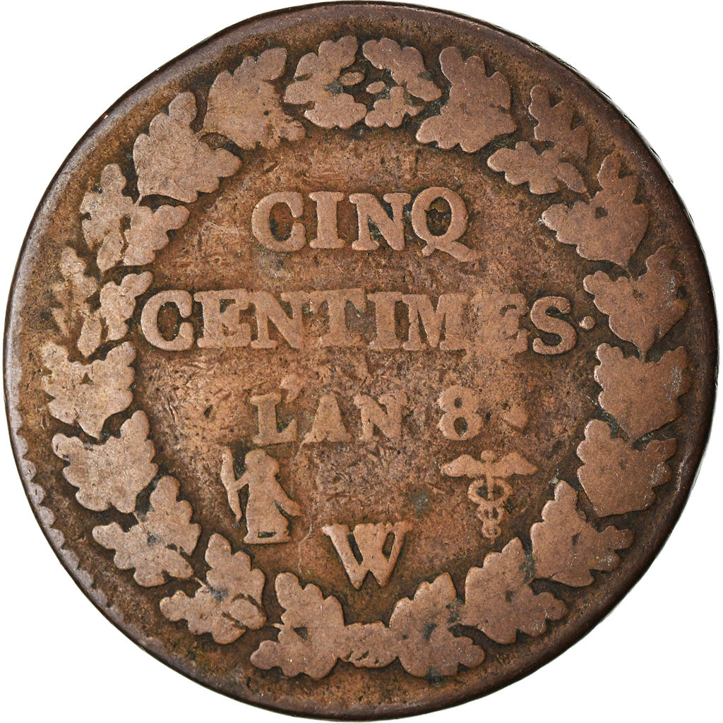 Münze, Frankreich, Dupré, 5 Centimes, AN 8, Lille, SGE, Bronze, KM:640.11