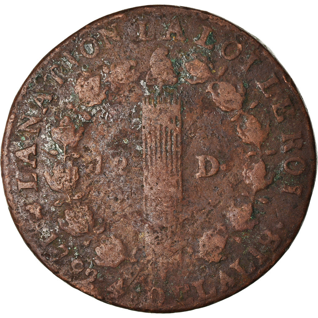 Münze, Frankreich, Louis XVI, 12 Deniers, 1792, Lyon, SGE+, Bronze, KM:600.5