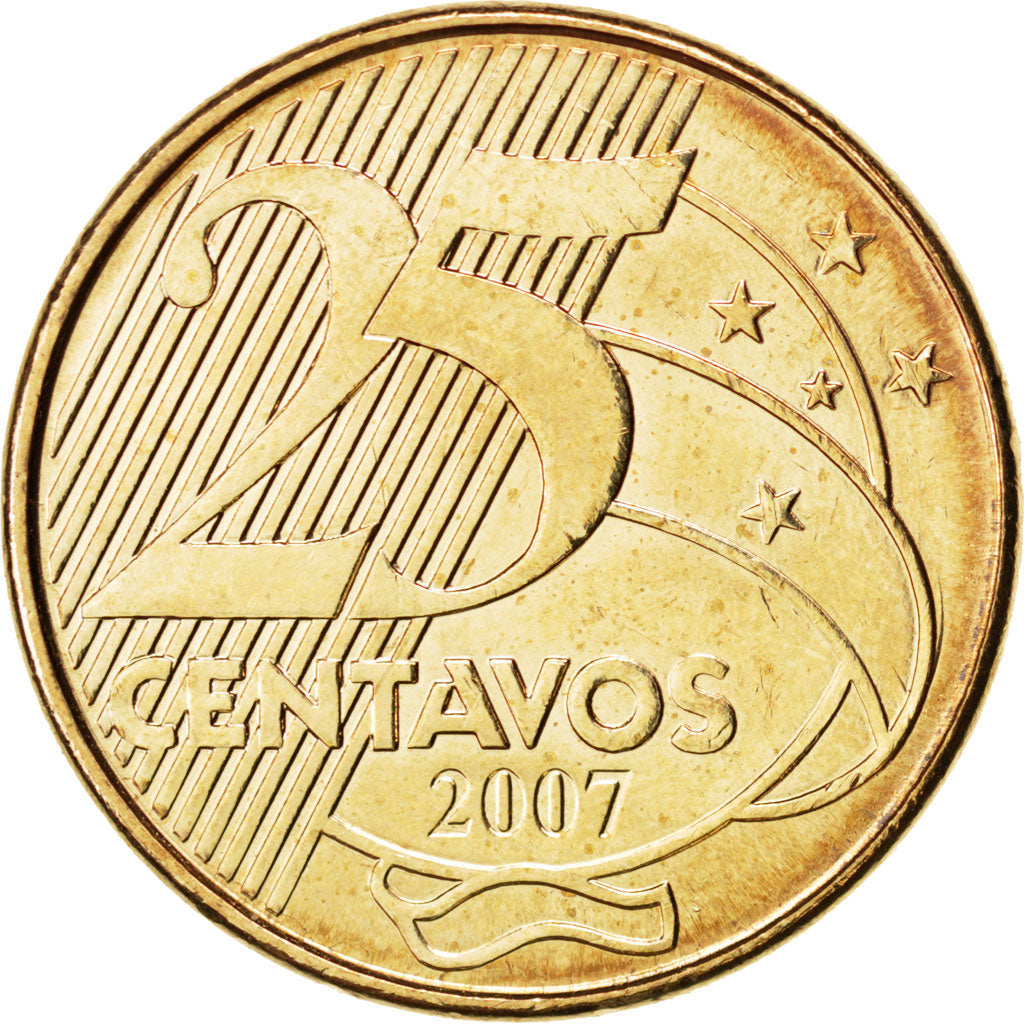 BRAZIL, 25 Centavos, 2007, KM #650, MS(63), Bronze Plated Steel, 25, 7.59