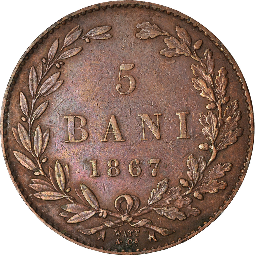 Coin, Romania, Carol I, 5 Bani, 1867, AU(50-53), Copper, KM:3.2