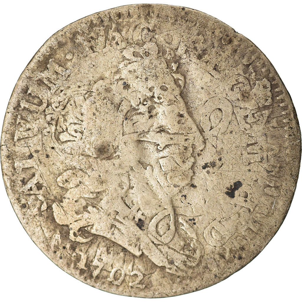 Moeda, França, Louis XIV, 5 Sols aux insignes, 5 Sols, 1/16 ECU, 1702, Paris