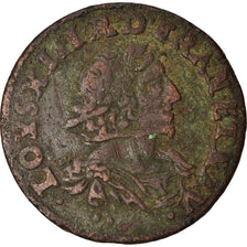 Coin, France, Louis XIII, Double Tournois, 1637, Vallée du Rhône, VF(30-35)