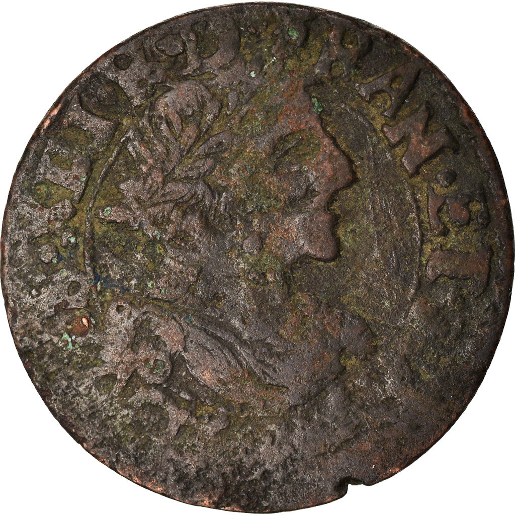 Monnaie, France, Louis XIII, Double Tournois, 1639, Vallée du Rhône, TB