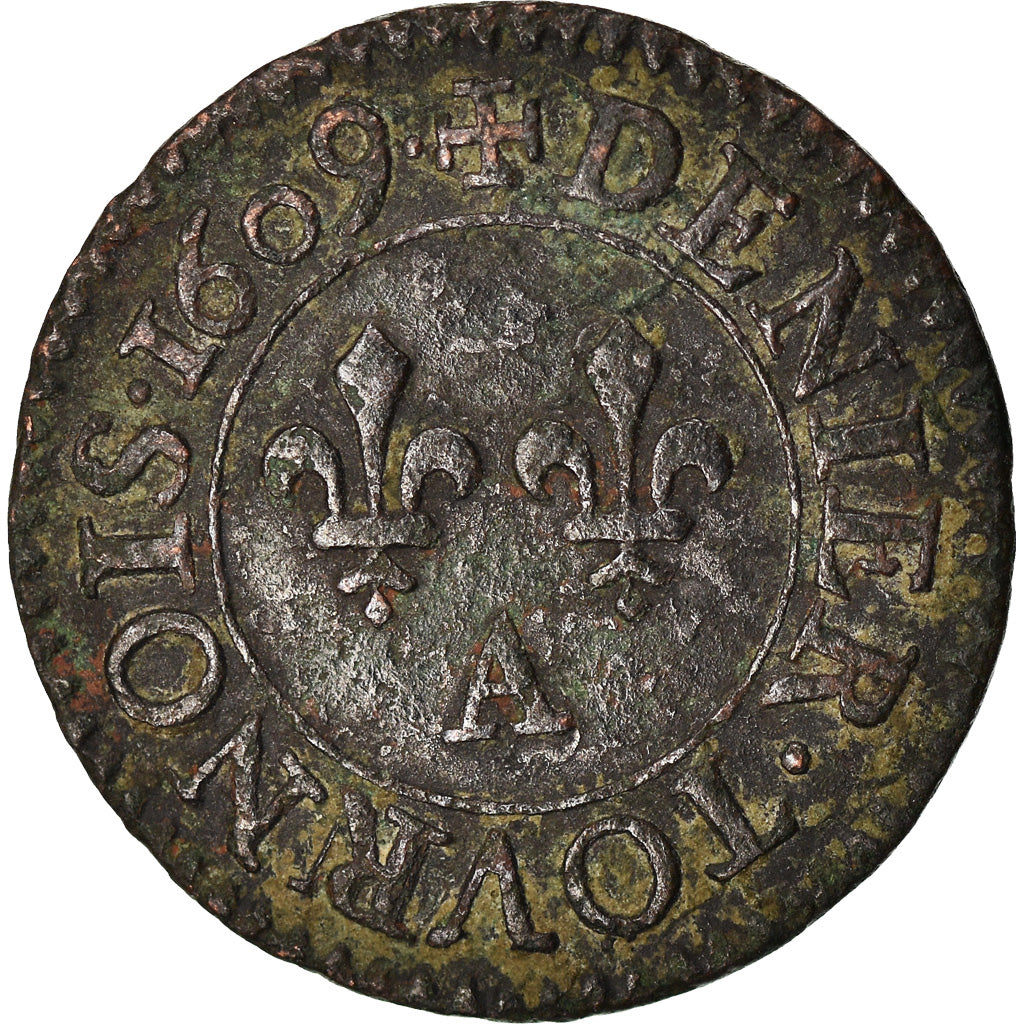 Munten, Frankrijk, Henri IV, Denier Tournois, 1609, Paris, ZF, Koper, CGKL:224