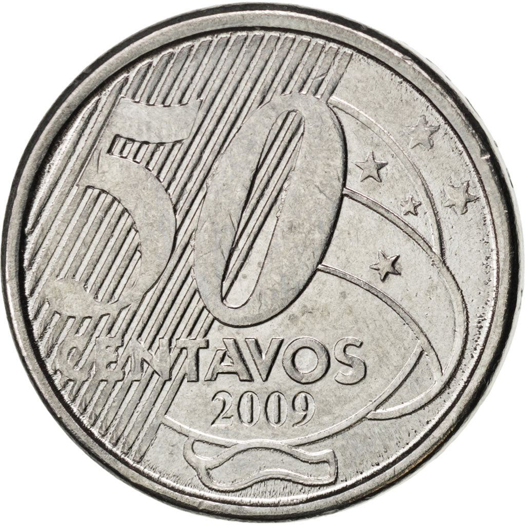 BRAZIL, 50 Centavos, 2009, KM #651a, MS(63), Stainless Steel, 23, 7.90
