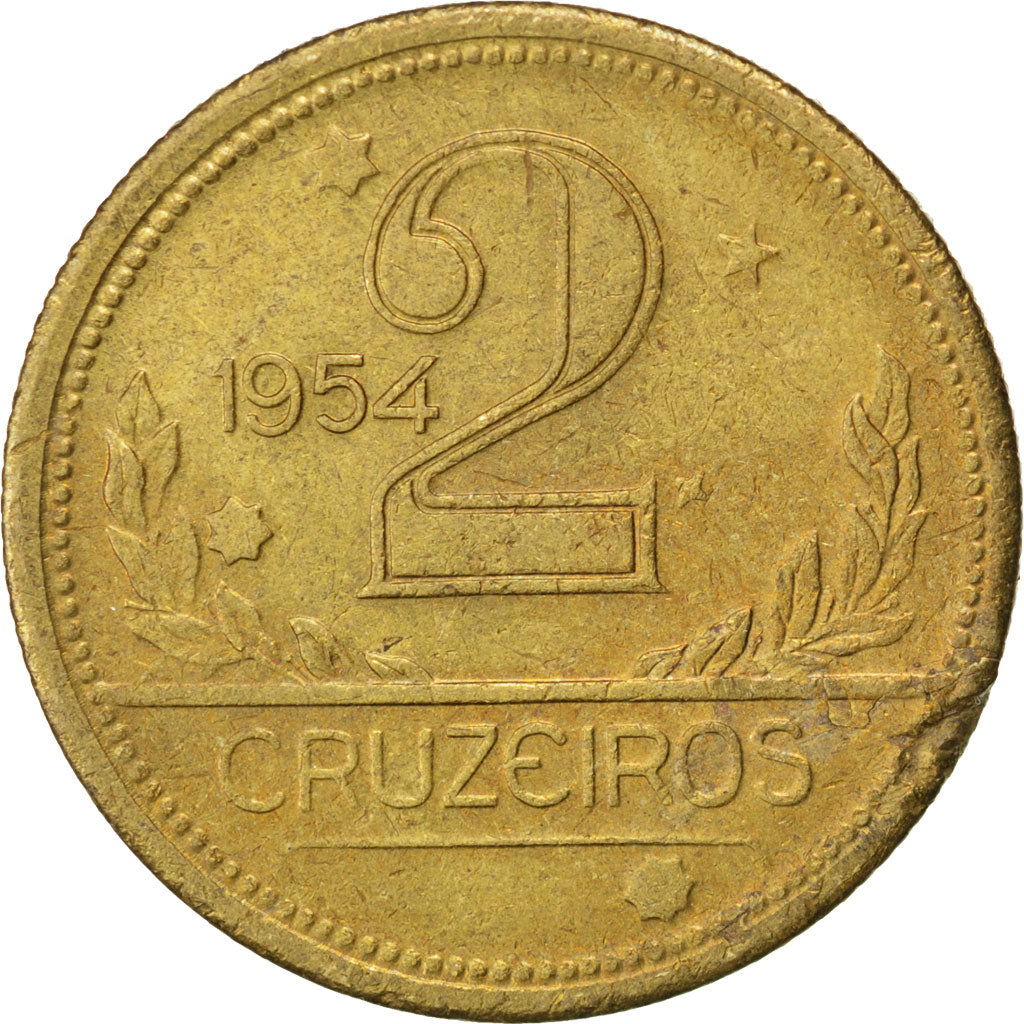 BRAZIL, 2 Cruzeiros, 1954, KM #559, EF(40-45), Aluminum-Bronze, 25, 8.12