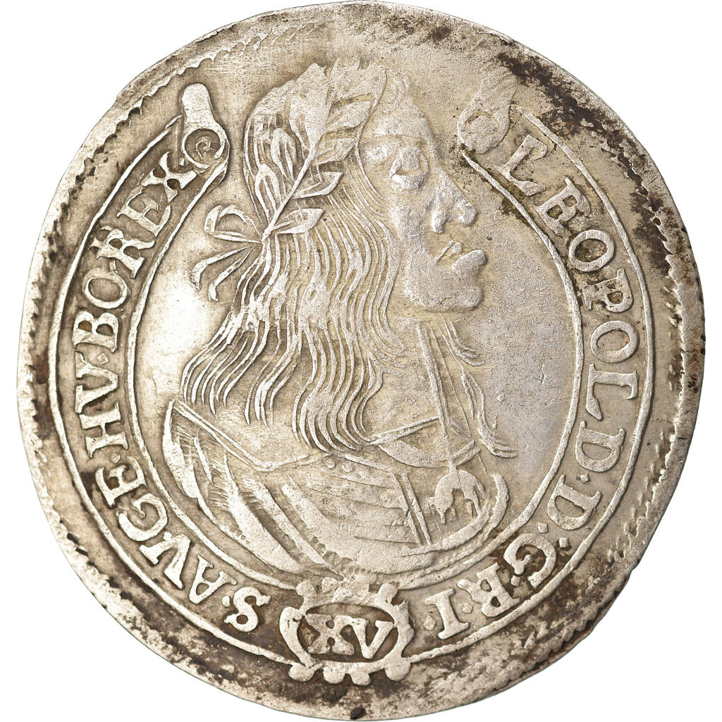 Moeda, Hungria, Leopold I, 15 Krajczar, 1664, Kremnitz, EF(40-45), Prata, KM:175