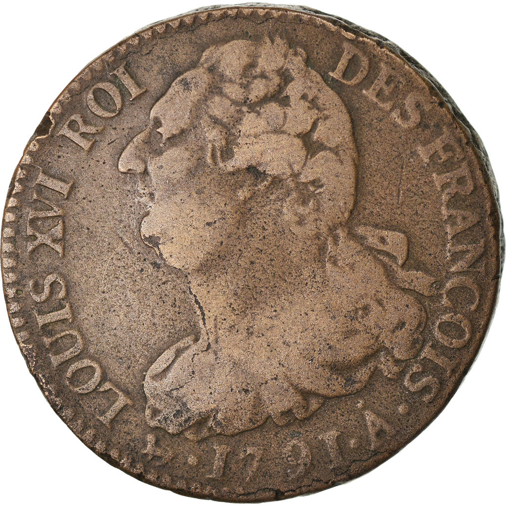 Coin, France, Louis XVI, 2 sols françois, 2 Sols, 1791, Paris, VF(30-35)