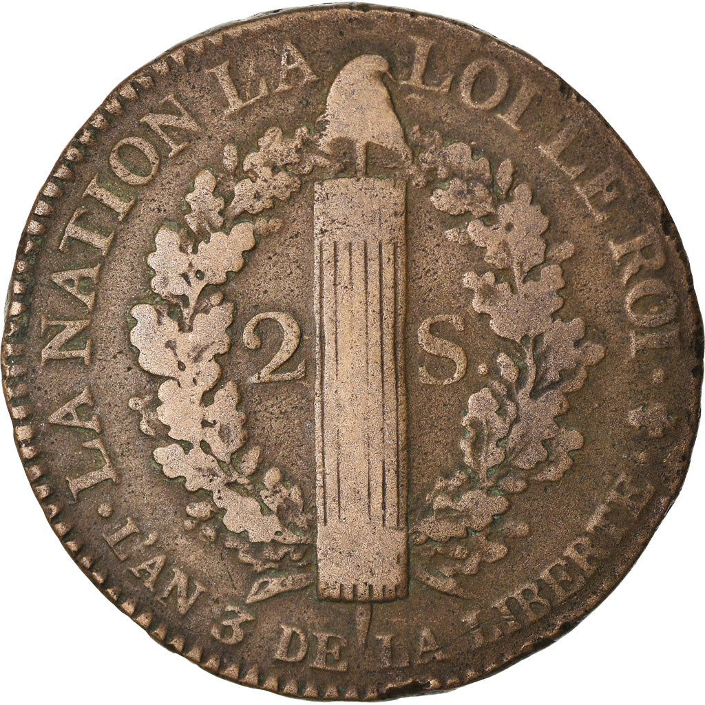 Coin, France, Louis XVI, 2 sols françois, 2 Sols, 1791, Paris, VF(30-35)