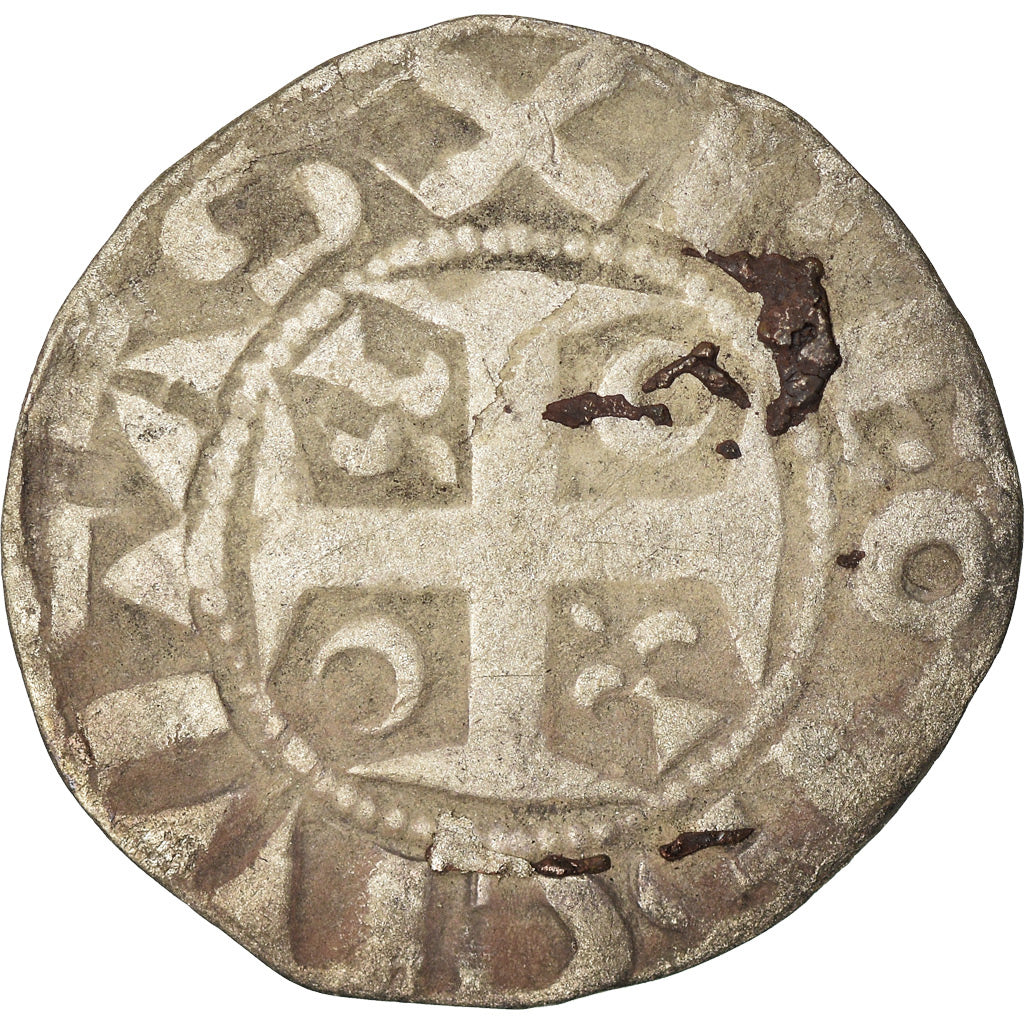 Moneda, Francia, Champagne, Guillaume I, Denarius, 1176-1202, Reims, BC+, Plata