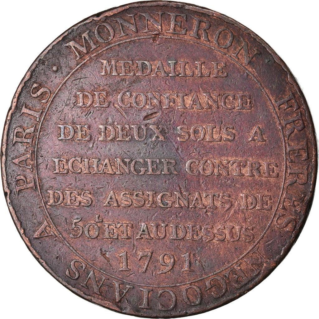 Coin, France, Monneron à la Liberté, 2 Sols, 1791, Birmingham, VF(30-35)