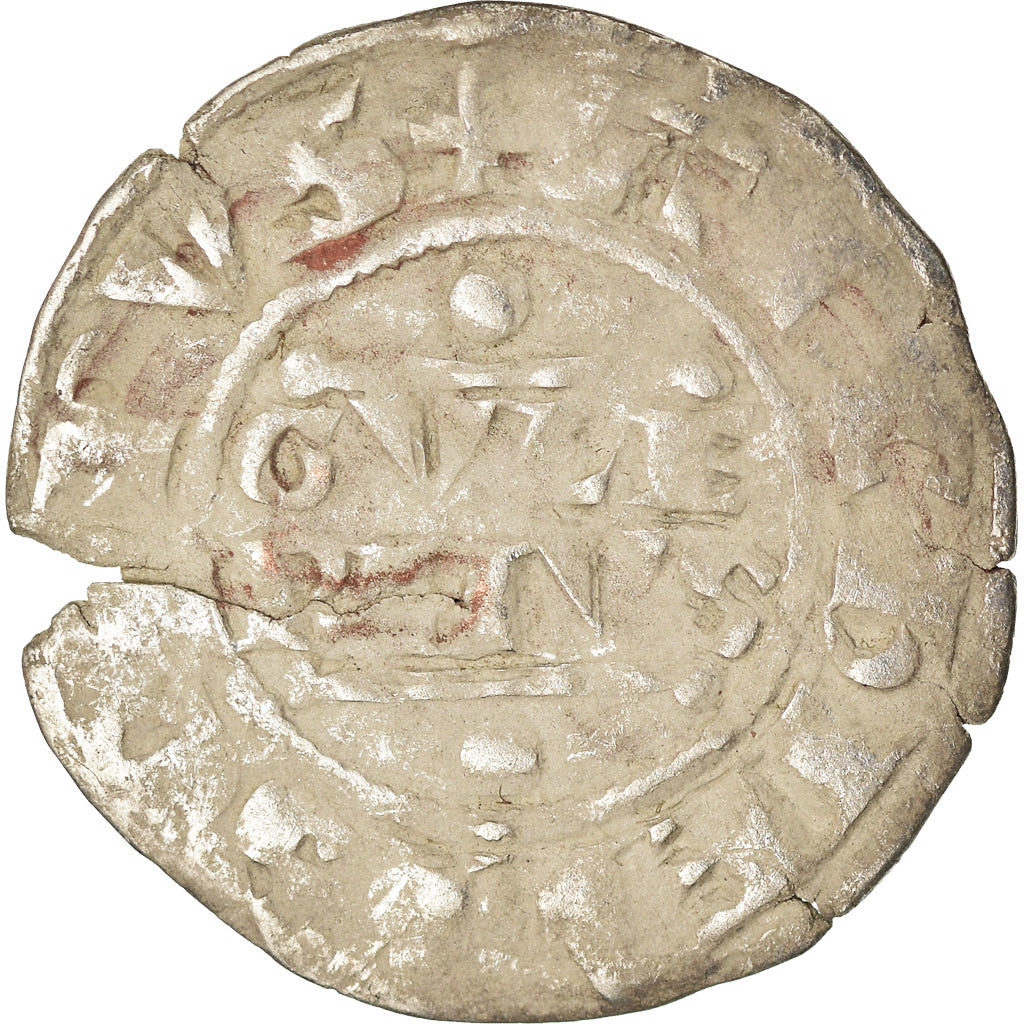 Moneda, Francia, Champagne, Guillaume I, Denarius, 1176-1202, Reims, BC+, Plata