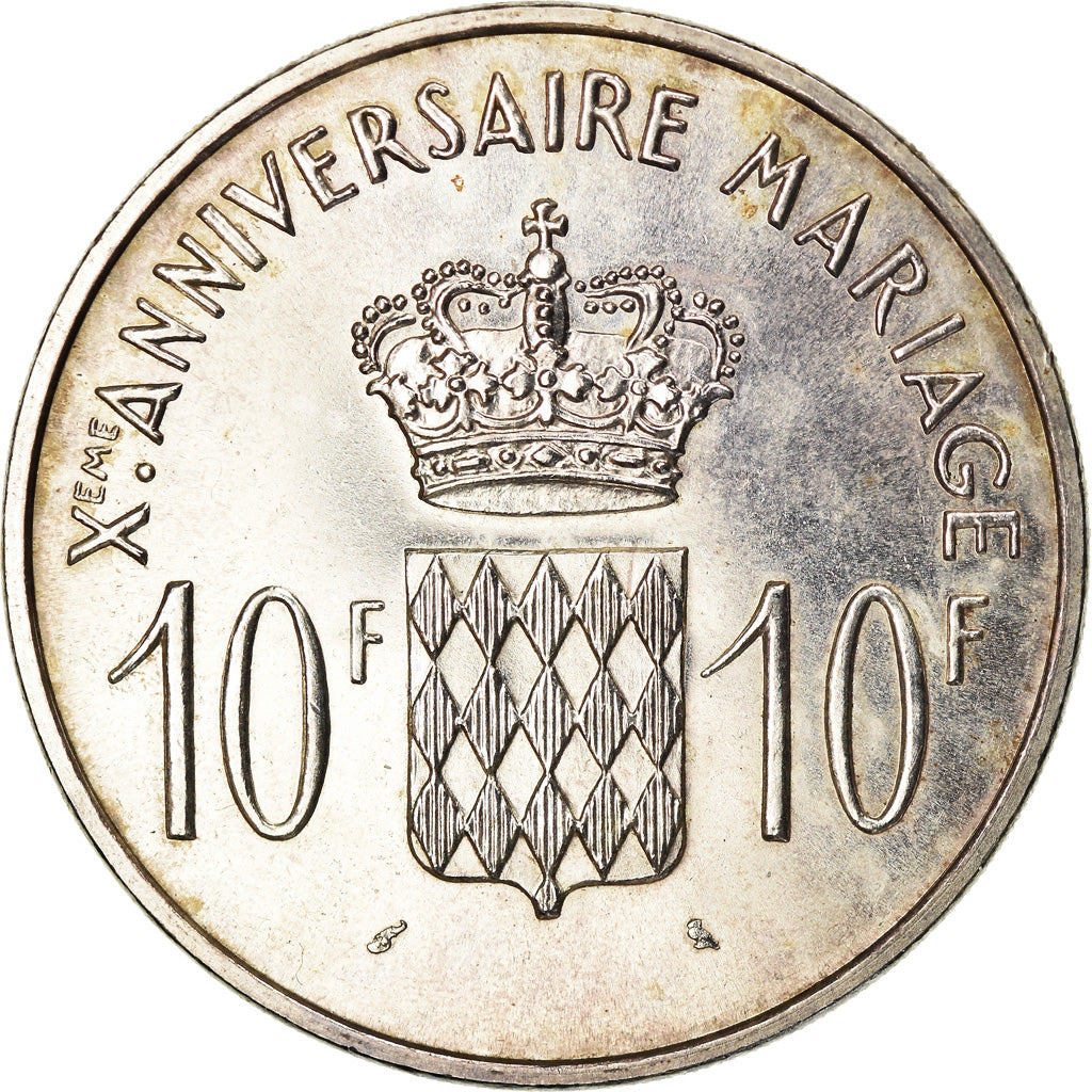 Coin, Monaco, Grace et Rainier III, 10 Francs, 1966, MS(60-62), Silver, KM:M1