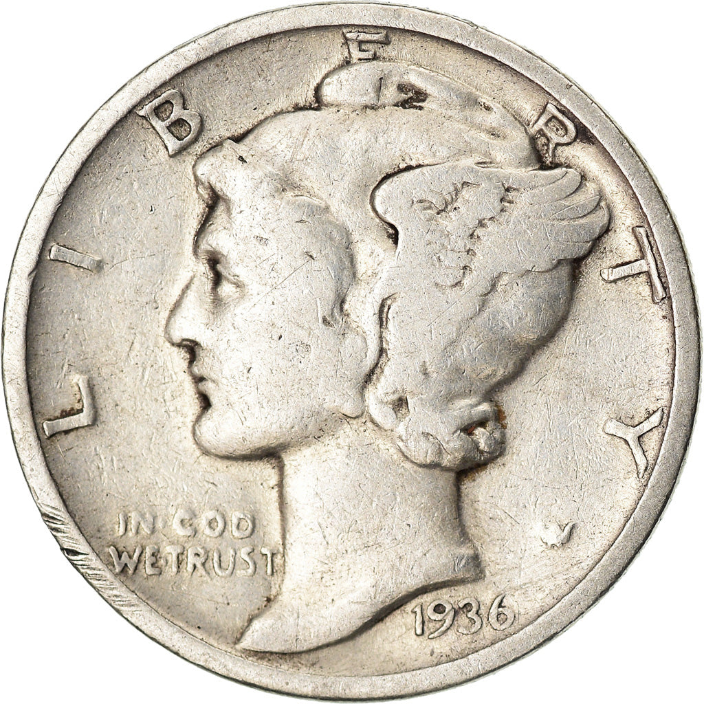 Coin, United States, Mercury Dime, Dime, 1936, U.S. Mint, Philadelphia