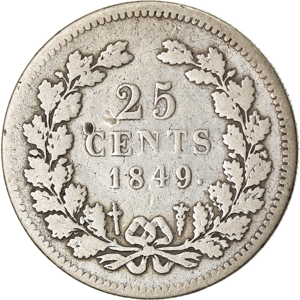 Coin, Netherlands, William II, 25 Cents, 1849, F(12-15), Silver, KM:76