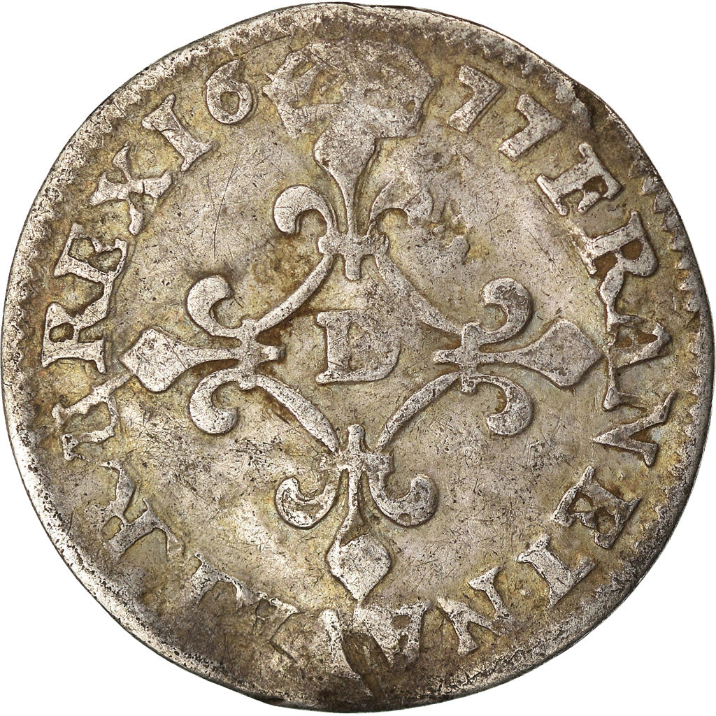 Coin, France, Louis XIV, 4 Sols des Traitants, 1677, Vimy, VF(20-25), Silver