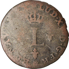 Moneda, Francia, Louis XV, Sol ou « sou » en billon, Sol, 1740, Lyon, BC+