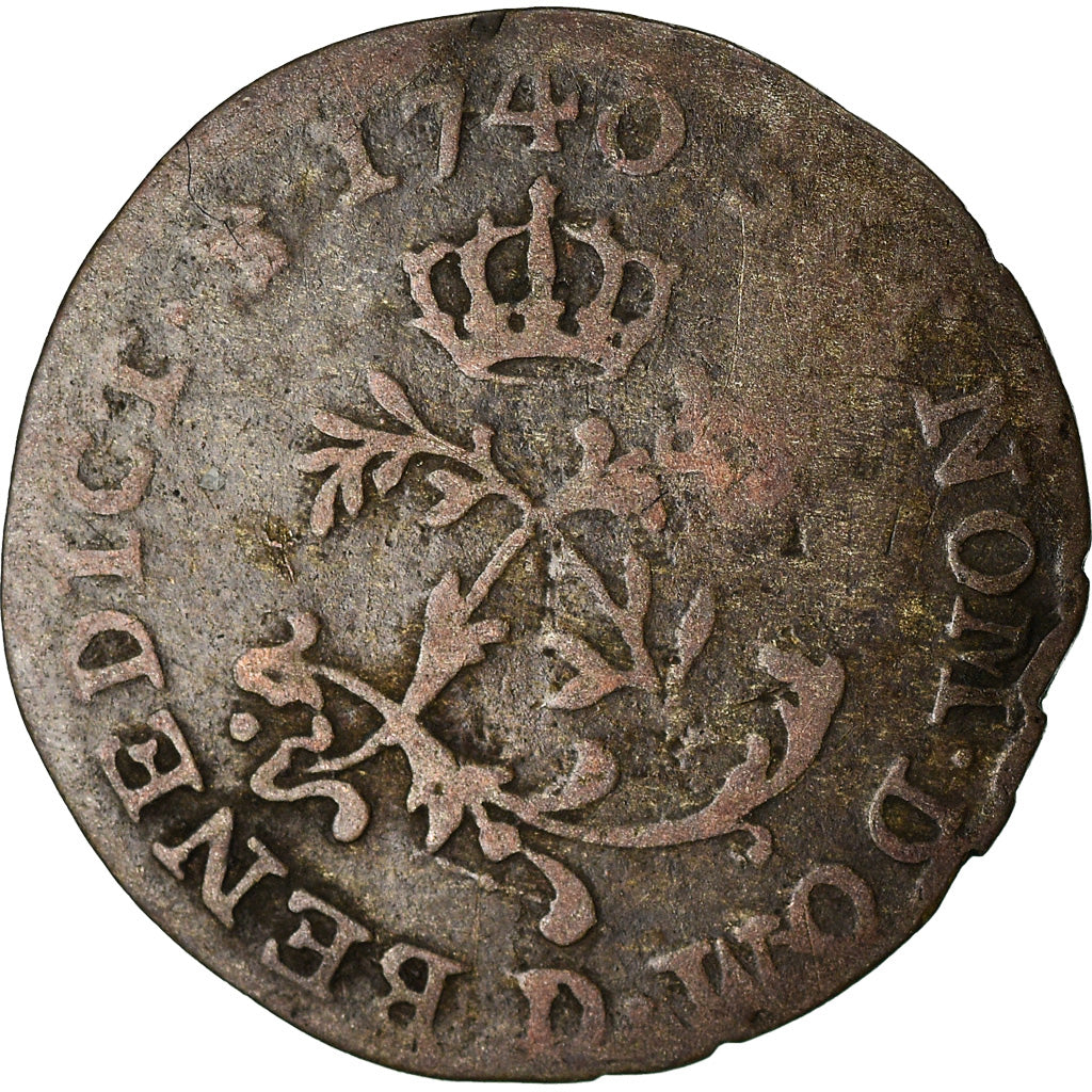 Münze, Frankreich, Louis XV, Sol ou « sou » en billon, Sol, 1740, Lyon, S