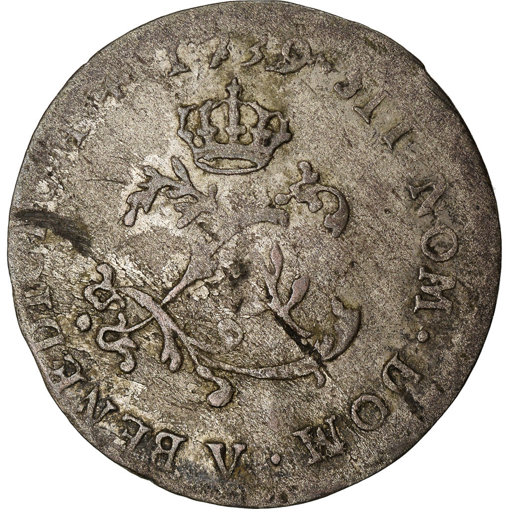 Moeda, França, Louis XV, Double sol (2 sous) en billon, 2 Sols, 1739, Troyes