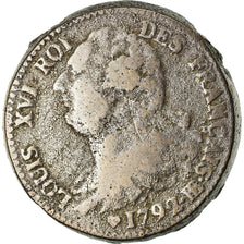 Monnaie, France, Louis XVI, 2 Sols, 1792, Strasbourg, Faux d'époque, TB, Lead
