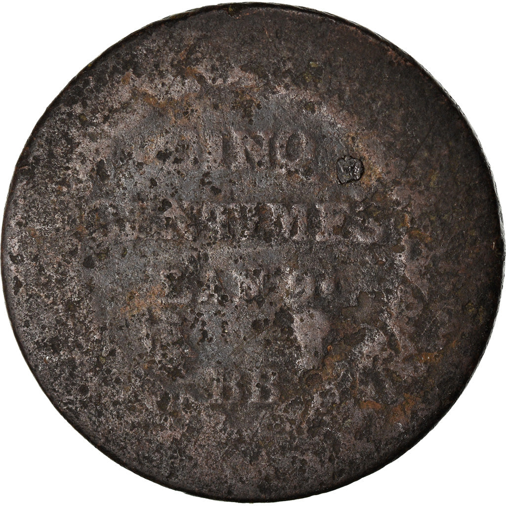 Münze, Frankreich, Dupré, 5 Centimes, AN 9, Strasbourg, SGE, Bronze, KM:640.4