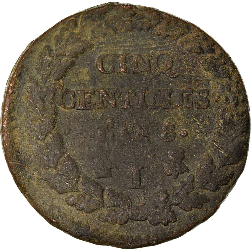 Münze, Frankreich, Dupré, 5 Centimes, AN 8, Limoges, Frappe décentrée, SGE+
