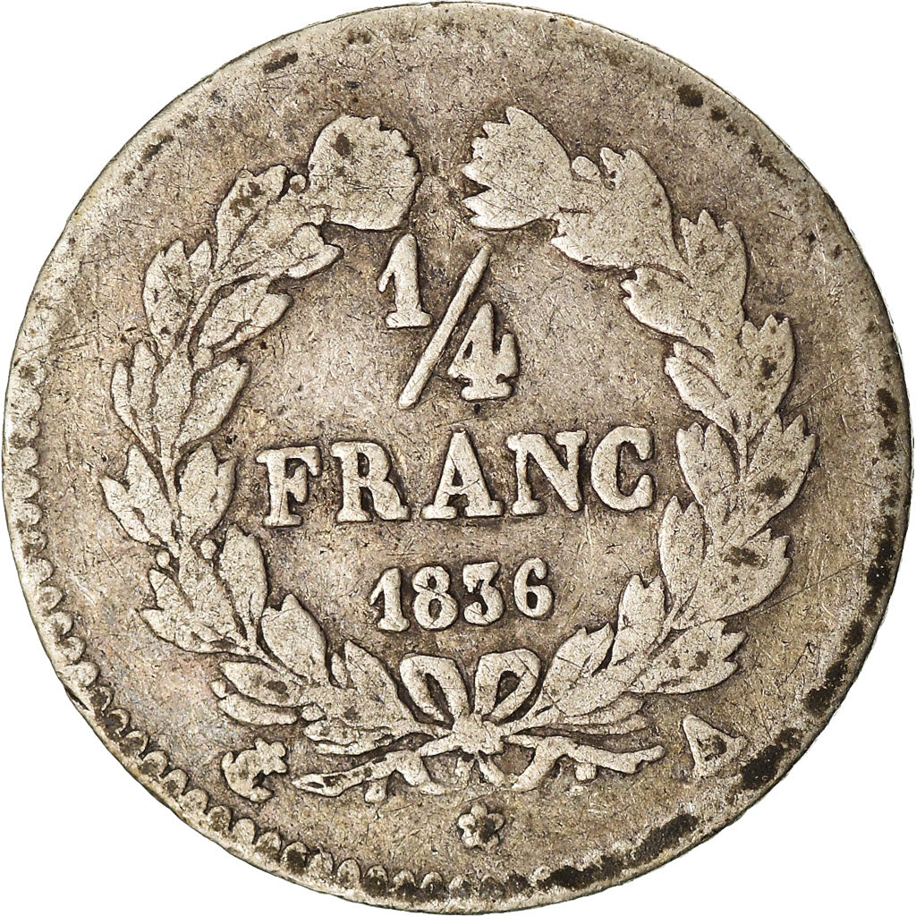 Coin, France, Louis-Philippe, 1/4 Franc, 1836, Paris, VF(20-25), Silver