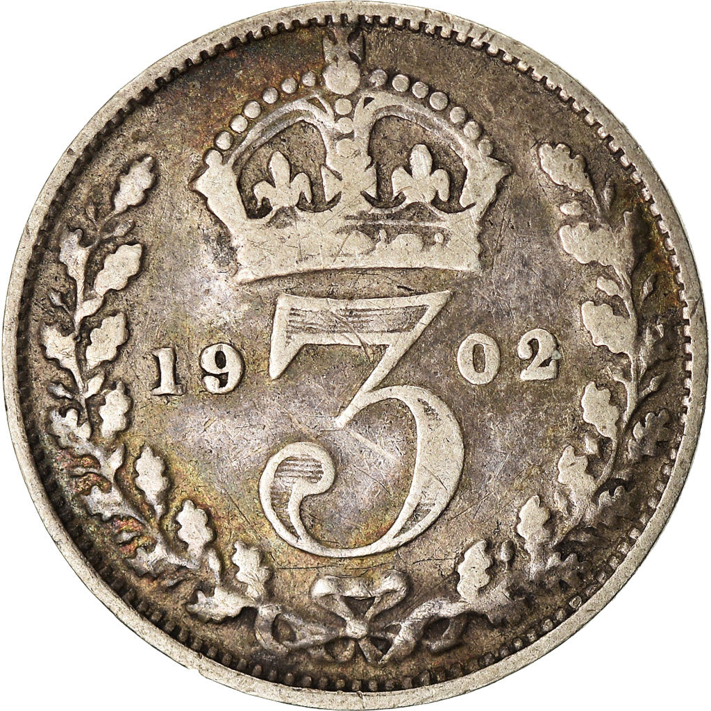 Coin, Great Britain, Edward VII, 3 Pence, 1902, VF(20-25), Silver, KM:797.1