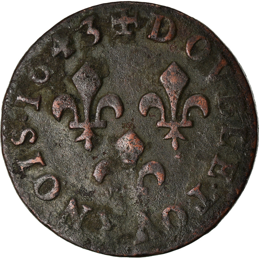 Coin, France, Louis XIII, Double tournois de Warin, tête à gauche, Double