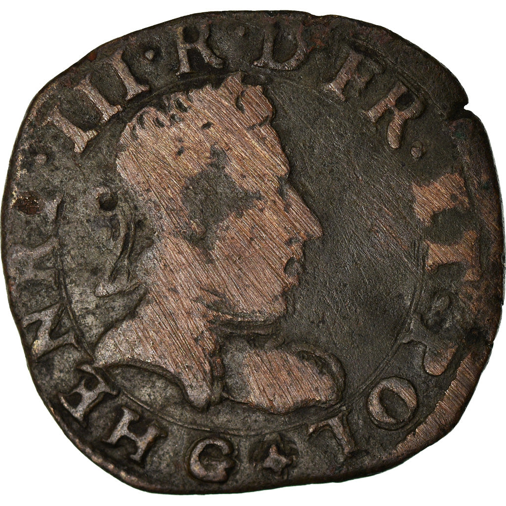 Moneta, Francia, Henri III, Double Tournois, 1587, Poitiers, MB, Rame, CGKL:96