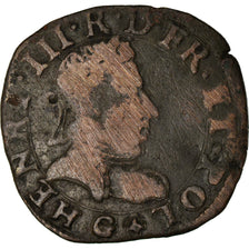 Moneta, Francia, Henri III, Double Tournois, 1587, Poitiers, MB, Rame, CGKL:96