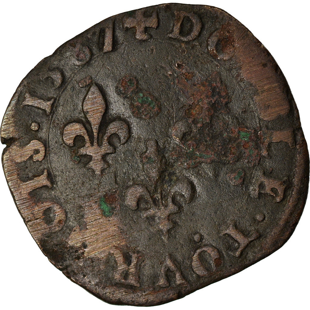 Moneta, Francia, Henri III, Double Tournois, 1587, Poitiers, MB, Rame, CGKL:96