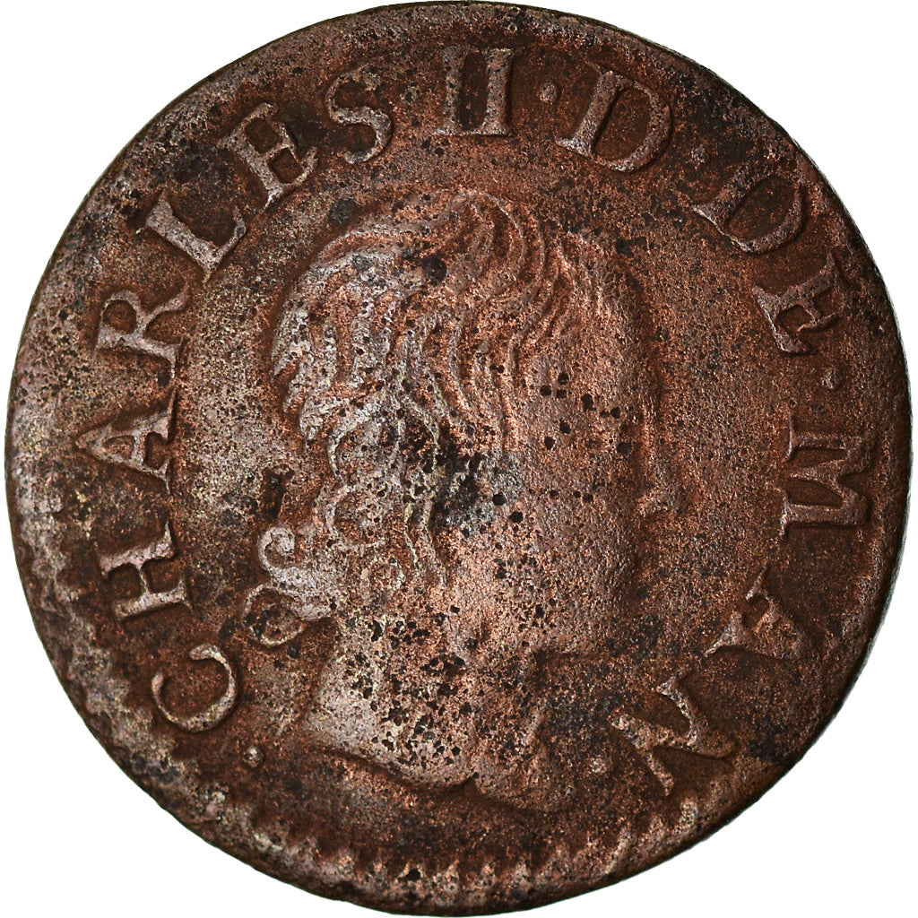 Monnaie, France, Ardennes, Charles II, Denier Tournois, 1653, Charleville, TB+