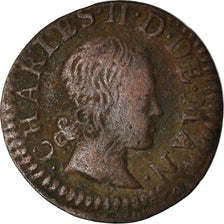 Moneta, Francia, Ardennes, Charles II, Denier Tournois, 1653, Charleville, MB+