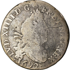Moneta, Francia, Louis XIV, 4 Sols aux 2 L, 1692, Amiens, MB, Argento