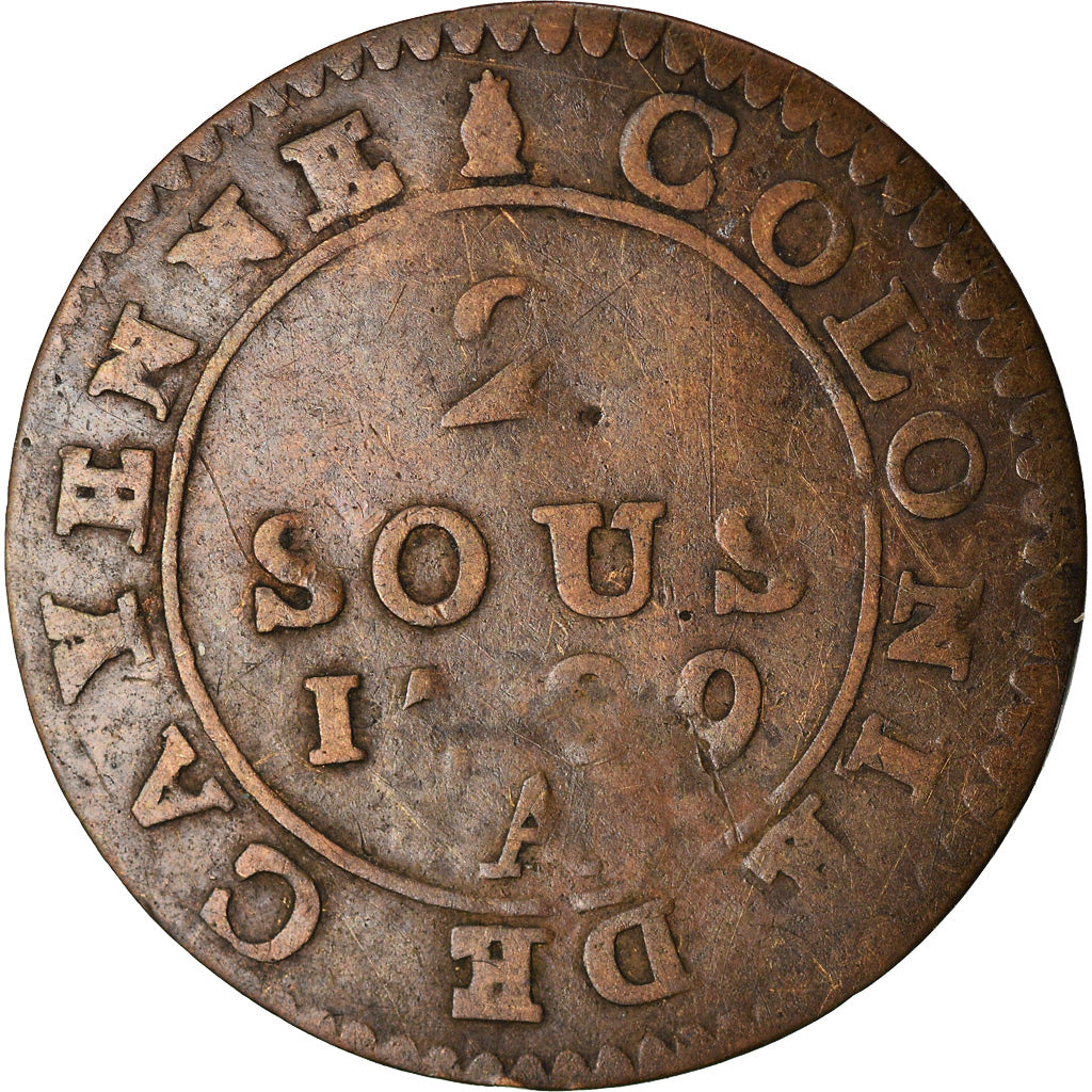 Monnaie, FRENCH GUIANA, Louis XVI, 2 Sous, 1789, Paris, TB+, Billon, KM:1