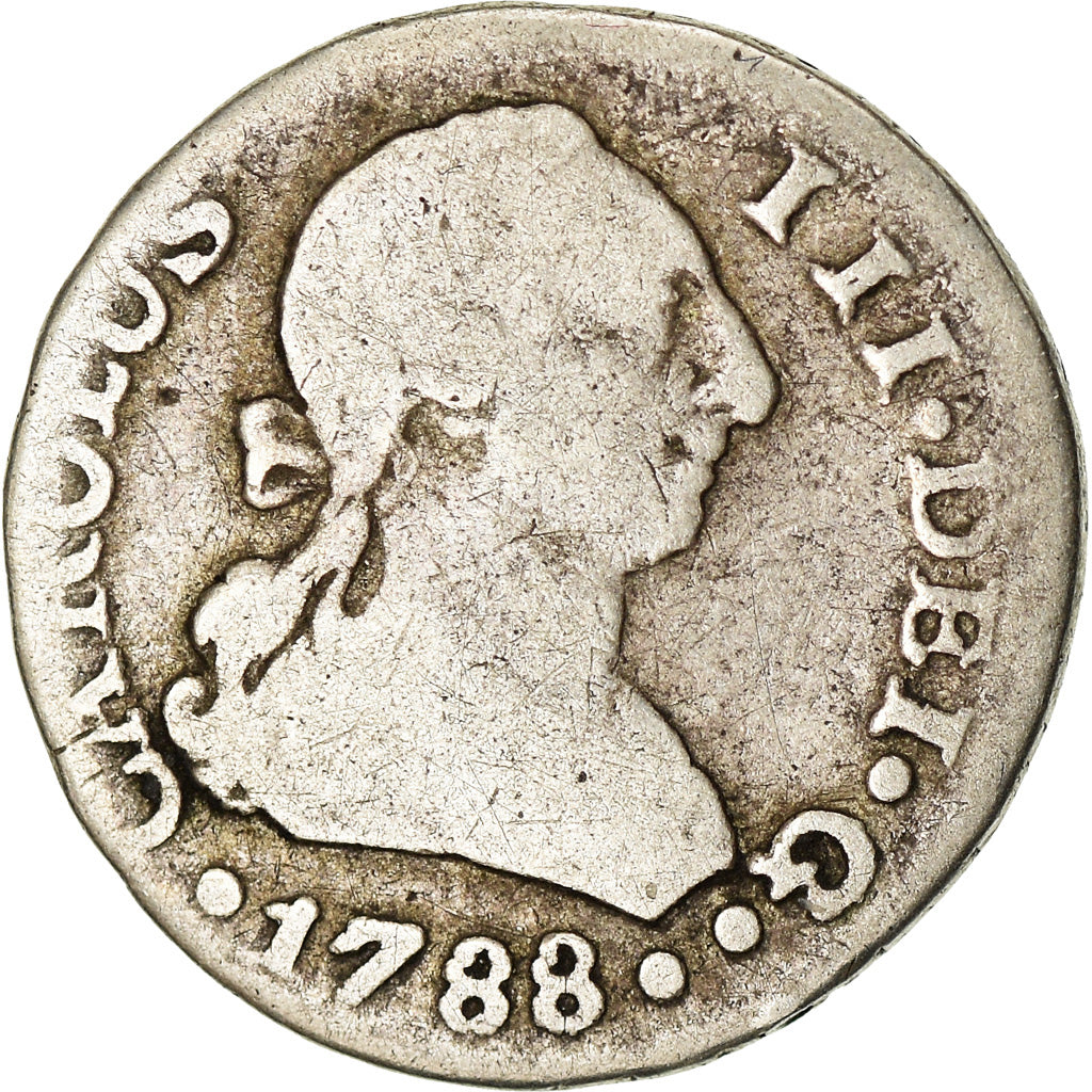Coin, Spain, Charles III, 1/2 Réal, 1788, Seville, VF(20-25), Silver, KM:410.2