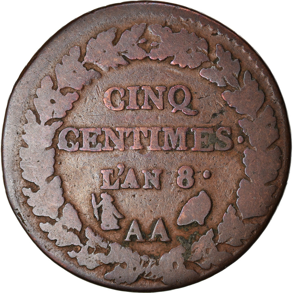 Coin, France, Dupré, 5 Centimes, AN 8, Metz, F(12-15), Bronze, KM:640.2