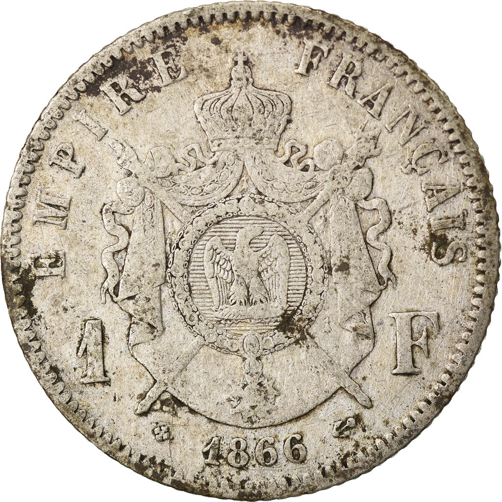 Coin, France, Napoleon III, Napoléon III, Franc, 1866, Strasbourg, VF(20-25)