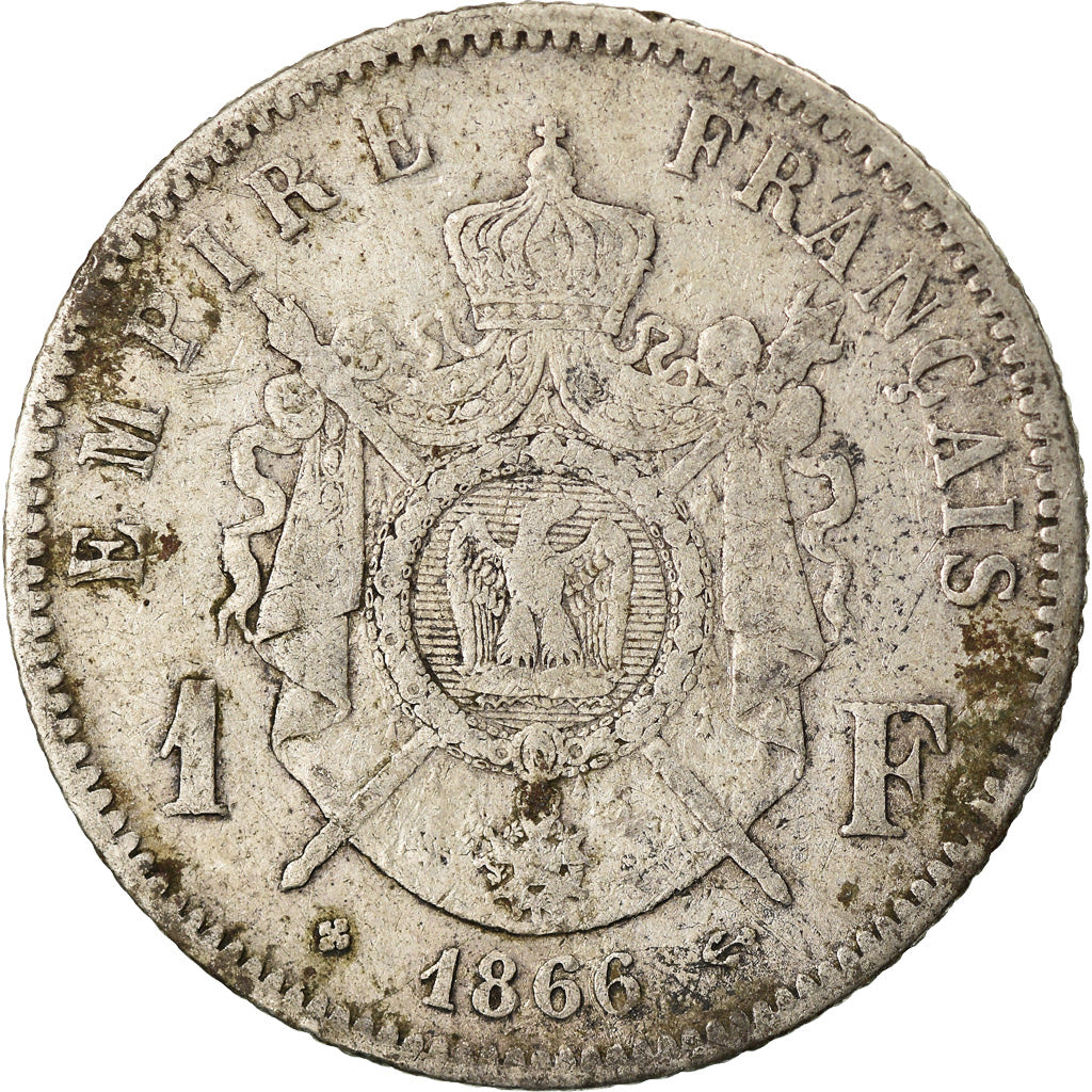 Monnaie, France, Napoleon III, Napoléon III, Franc, 1866, Strasbourg, B+