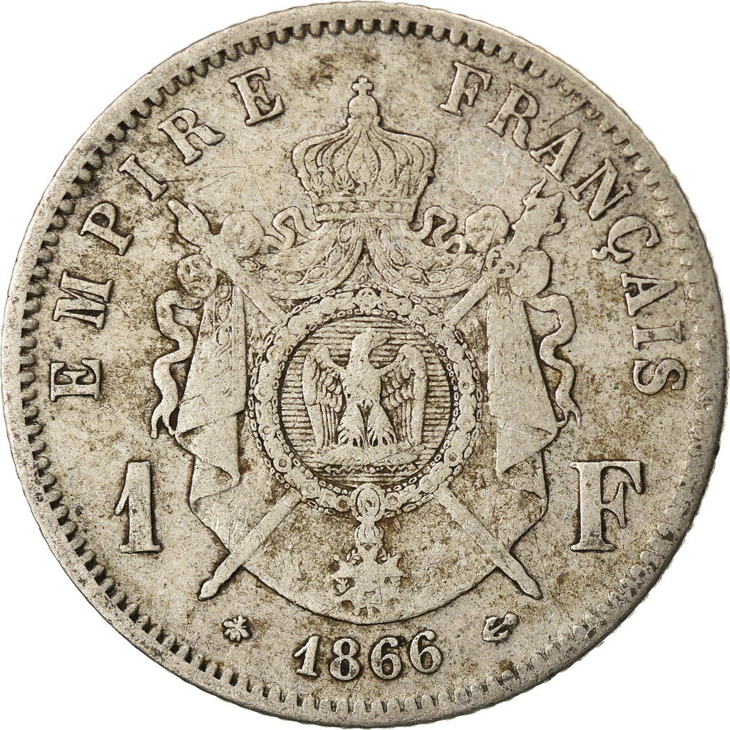 Moneda, Francia, Napoleon III, Napoléon III, Franc, 1866, Paris, BC+, Plata