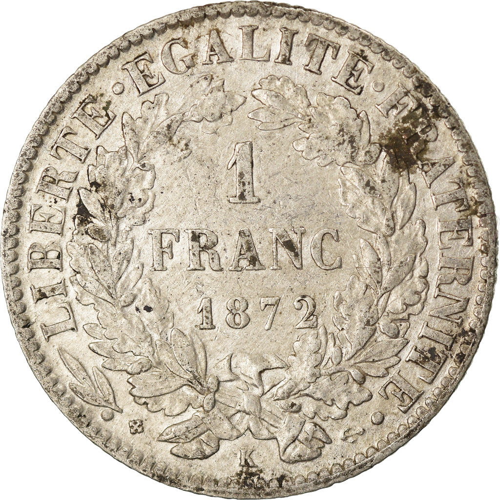 Coin, France, Cérès, Franc, 1872, Bordeaux, EF(40-45), Silver, KM:822.2