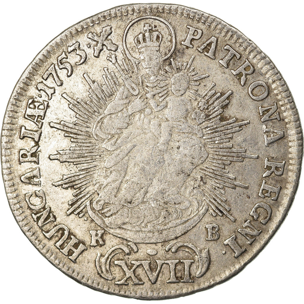 Coin, Hungary, Maria Theresia, 17 Krajczar, 1753, Kremnitz, VF(30-35), Silver