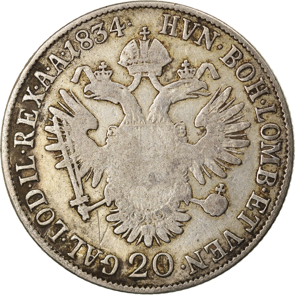 Monnaie, Autriche, Franz II (I), 20 Kreuzer, 1834, Kremnitz, TB, Argent, KM:2147