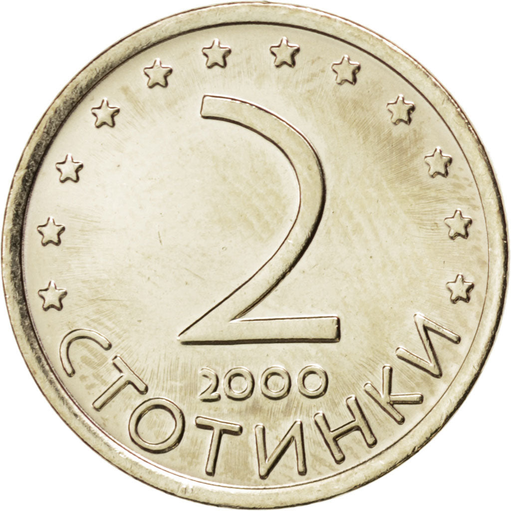 BULGARIA, 2 Stotinki, 2000, KM #238, MS(63), Aluminum-Bronze, 18, 2.53